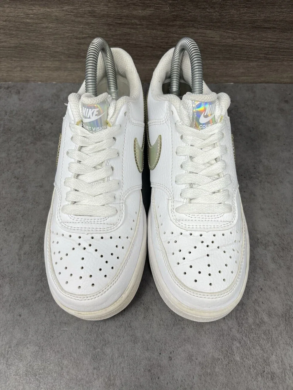 Nike Court Borough Low 2 Kids Size 5 White Iridescent Leather Casual Sneakers